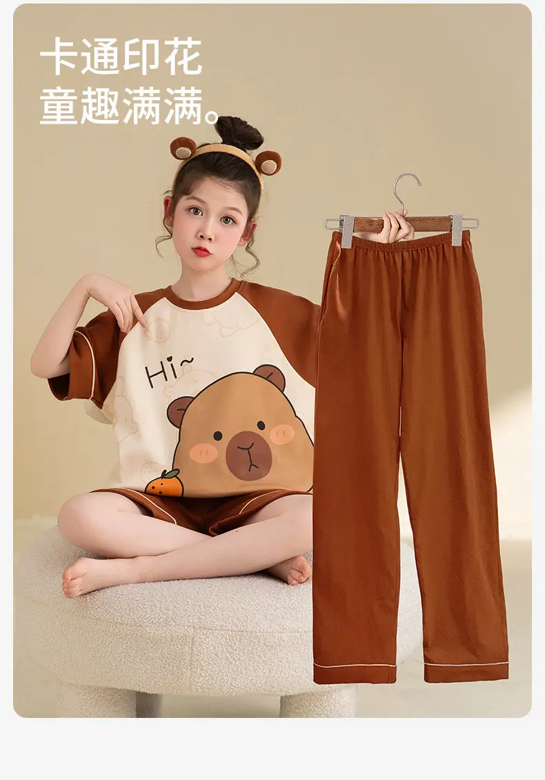 New Style Children's Pajamas Short-Sleeved Three-Piece Set Summer Fashion Cartoon Home Clothes Set for Middle-Aged and Older Girls and Elementary School Students — feature 5