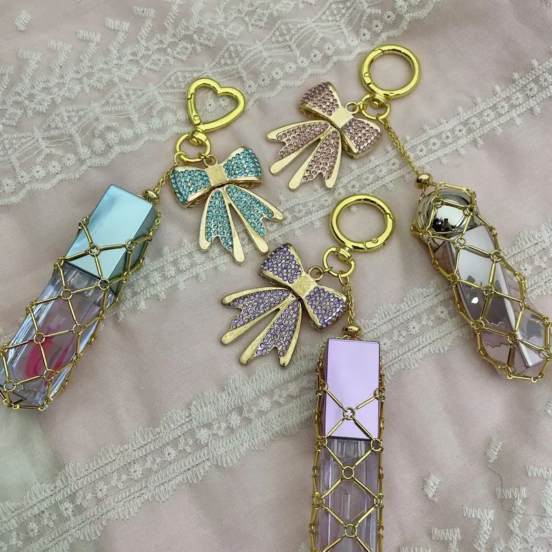 New Style Rhinestone Bow Multi-Color Metal Lipstick Net Bag Keychain Pendant Accessories Hanging Buckle - Image 11