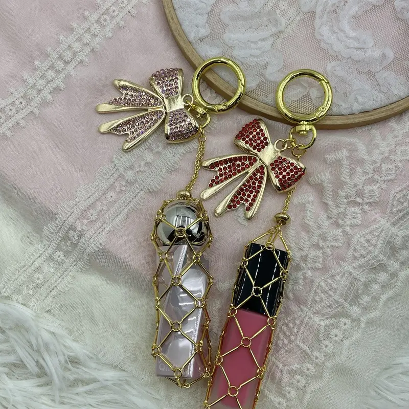 New Style Rhinestone Bow Multi-Color Metal Lipstick Net Bag Keychain Pendant Accessories Hanging Buckle - Image 12