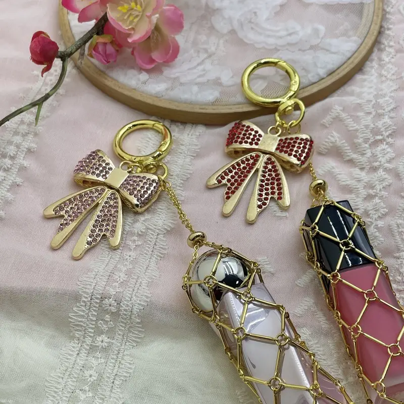 New Style Rhinestone Bow Multi-Color Metal Lipstick Net Bag Keychain Pendant Accessories Hanging Buckle - Image 13