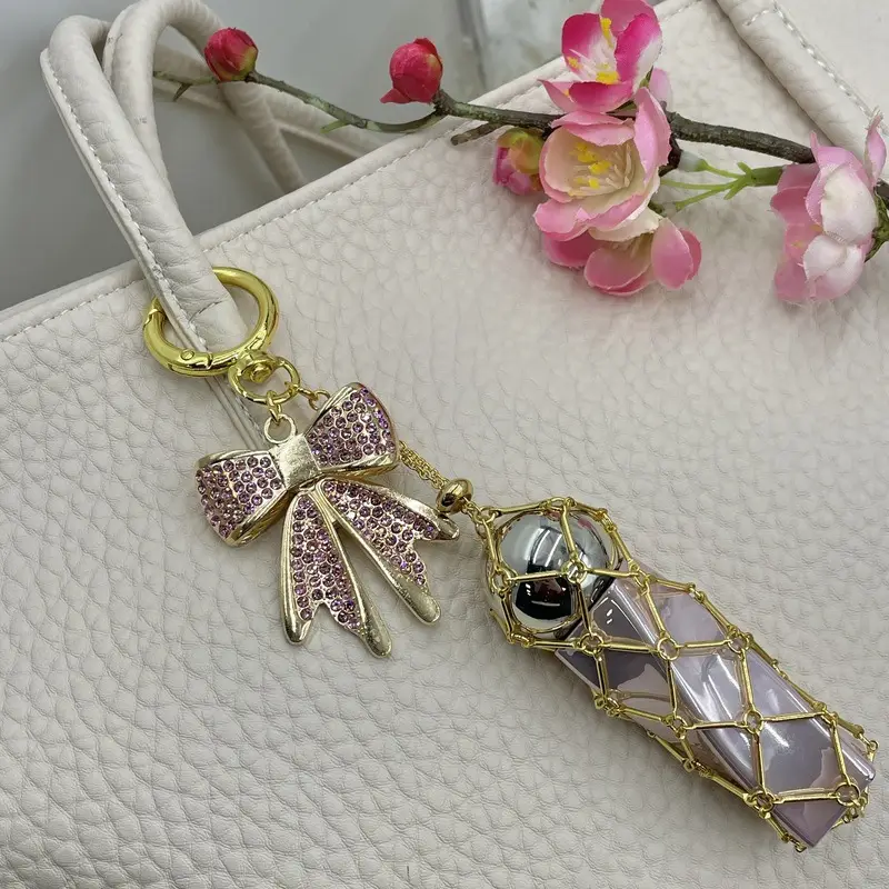New Style Rhinestone Bow Multi-Color Metal Lipstick Net Bag Keychain Pendant Accessories Hanging Buckle - Image 14