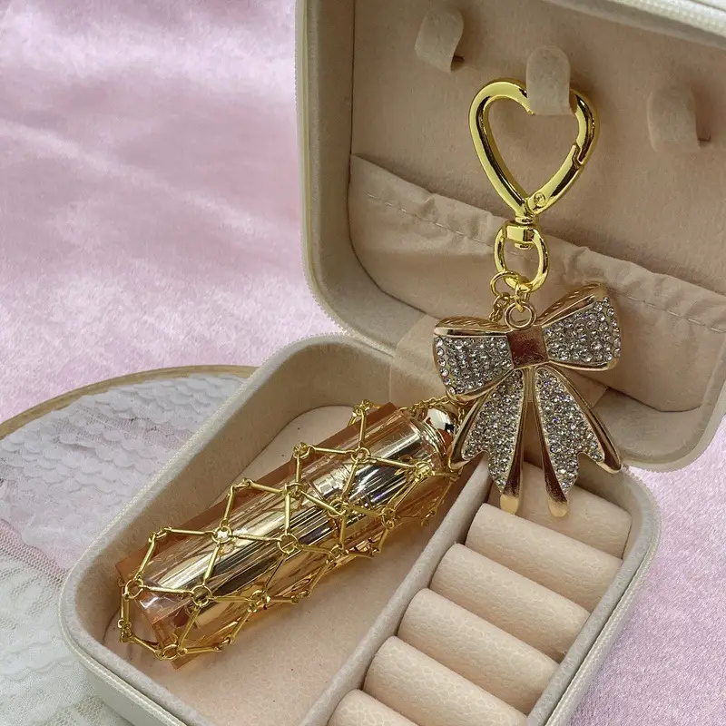 New Style Rhinestone Bow Multi-Color Metal Lipstick Net Bag Keychain Pendant Accessories Hanging Buckle