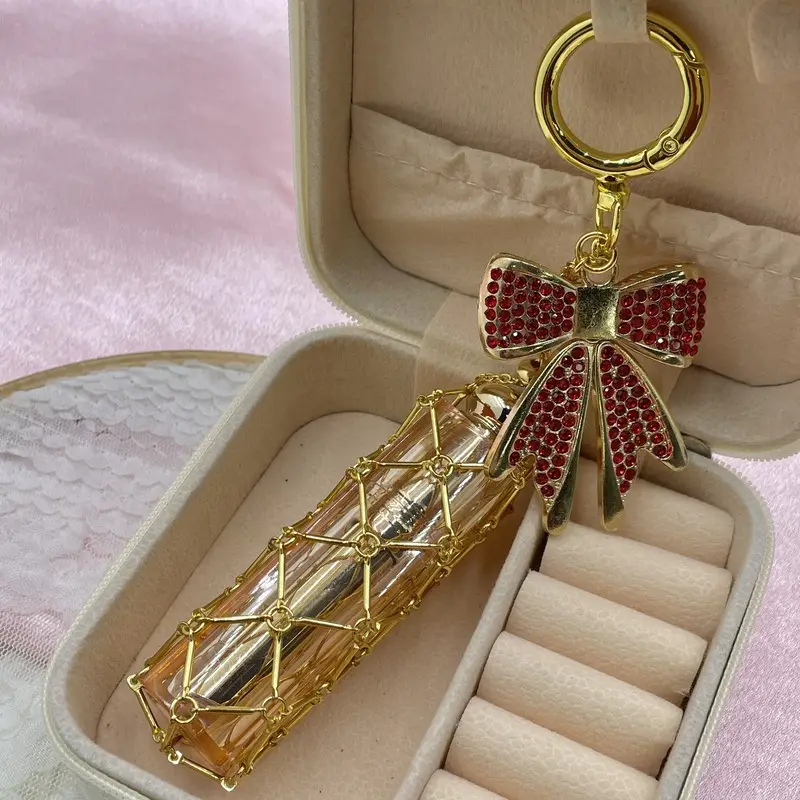 New Style Rhinestone Bow Multi-Color Metal Lipstick Net Bag Keychain Pendant Accessories Hanging Buckle - Image 8