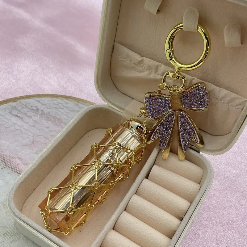 New Style Rhinestone Bow Multi-Color Metal Lipstick Net Bag Keychain Pendant Accessories Hanging Buckle - Image 9