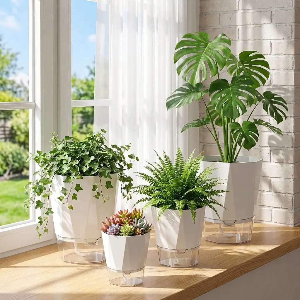 New Self-Watering Flower Pot, Self-Absorbing Water, Trendy Plastic Gallon Pot for Lazy Gardeners, Suitable for Green Plants, Roses, Orchids, and Succulents on the Balcony