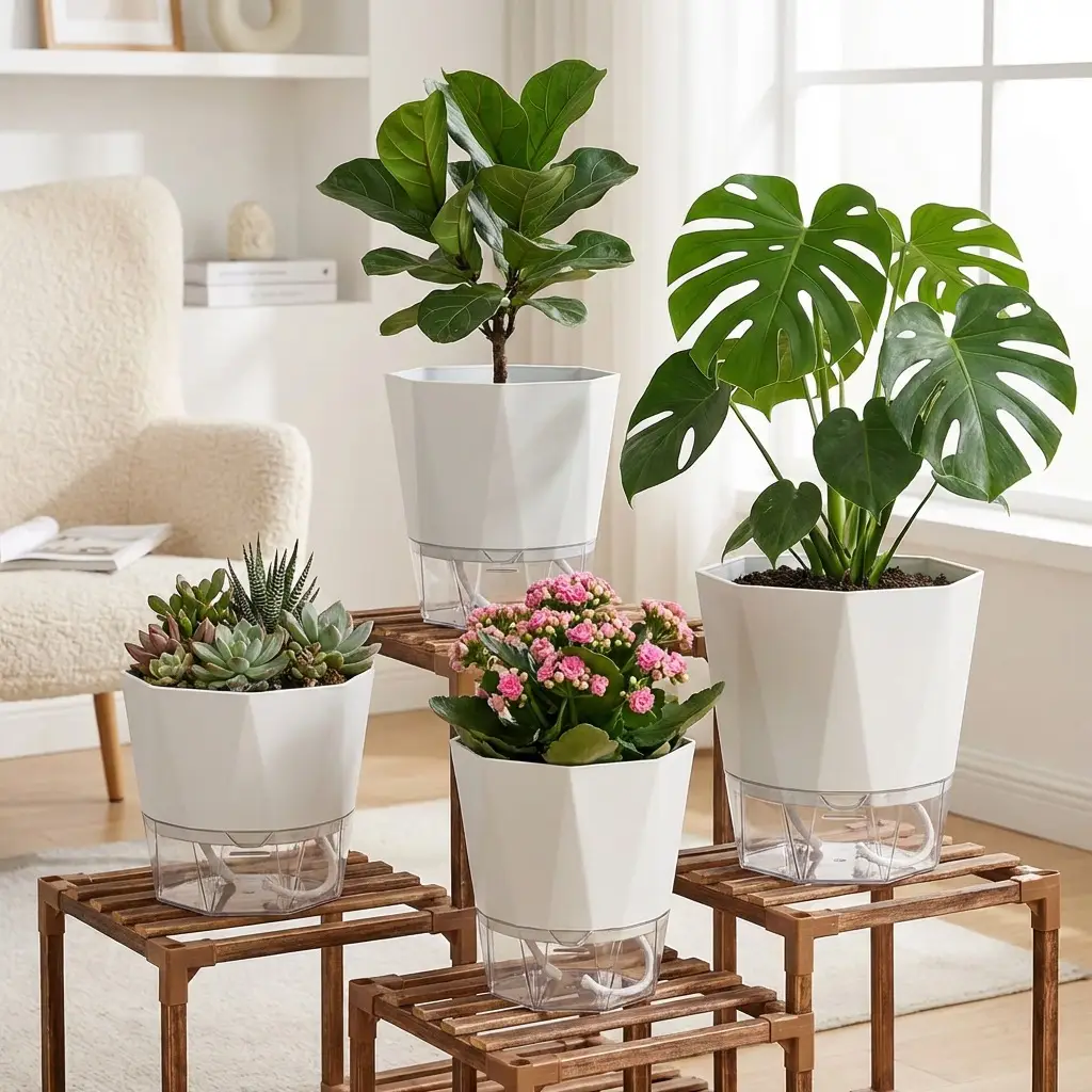 New Self-Watering Flower Pot, Self-Absorbing Water, Trendy Plastic Gallon Pot for Lazy Gardeners, Suitable for Green Plants, Roses, Orchids, and Succulents on the Balcony