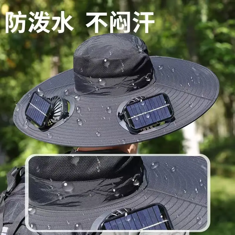 Foreign Trade Hot-Selling Solar Fan Hat, Rechargeable Dual Fan Men's Fishing Fisherman Hat, Outdoor Sun Hat