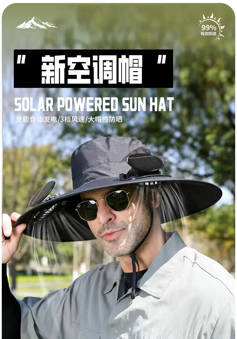 Foreign Trade Hot-Selling Solar Fan Hat, Rechargeable Dual Fan Men's Fishing Fisherman Hat, Outdoor Sun Hat — feature 1