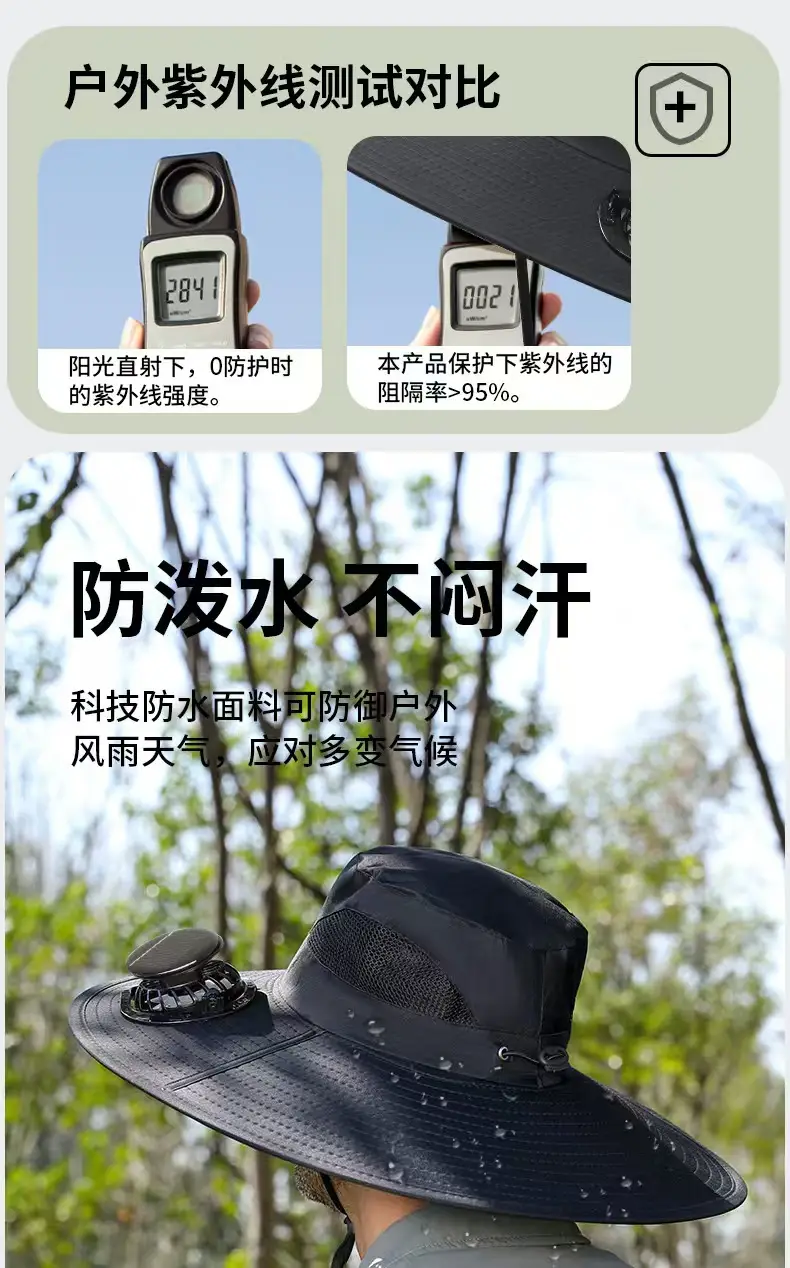 Foreign Trade Hot-Selling Solar Fan Hat, Rechargeable Dual Fan Men's Fishing Fisherman Hat, Outdoor Sun Hat — feature 11