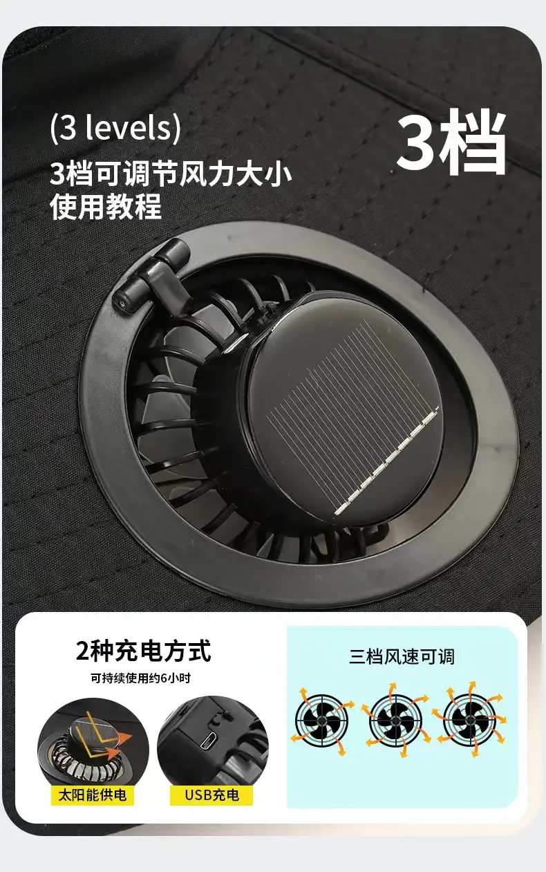 Foreign Trade Hot-Selling Solar Fan Hat, Rechargeable Dual Fan Men's Fishing Fisherman Hat, Outdoor Sun Hat — feature 14