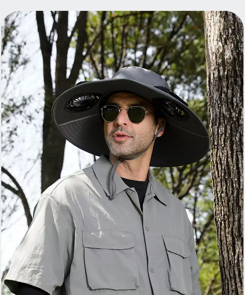 Foreign Trade Hot-Selling Solar Fan Hat, Rechargeable Dual Fan Men's Fishing Fisherman Hat, Outdoor Sun Hat — feature 19