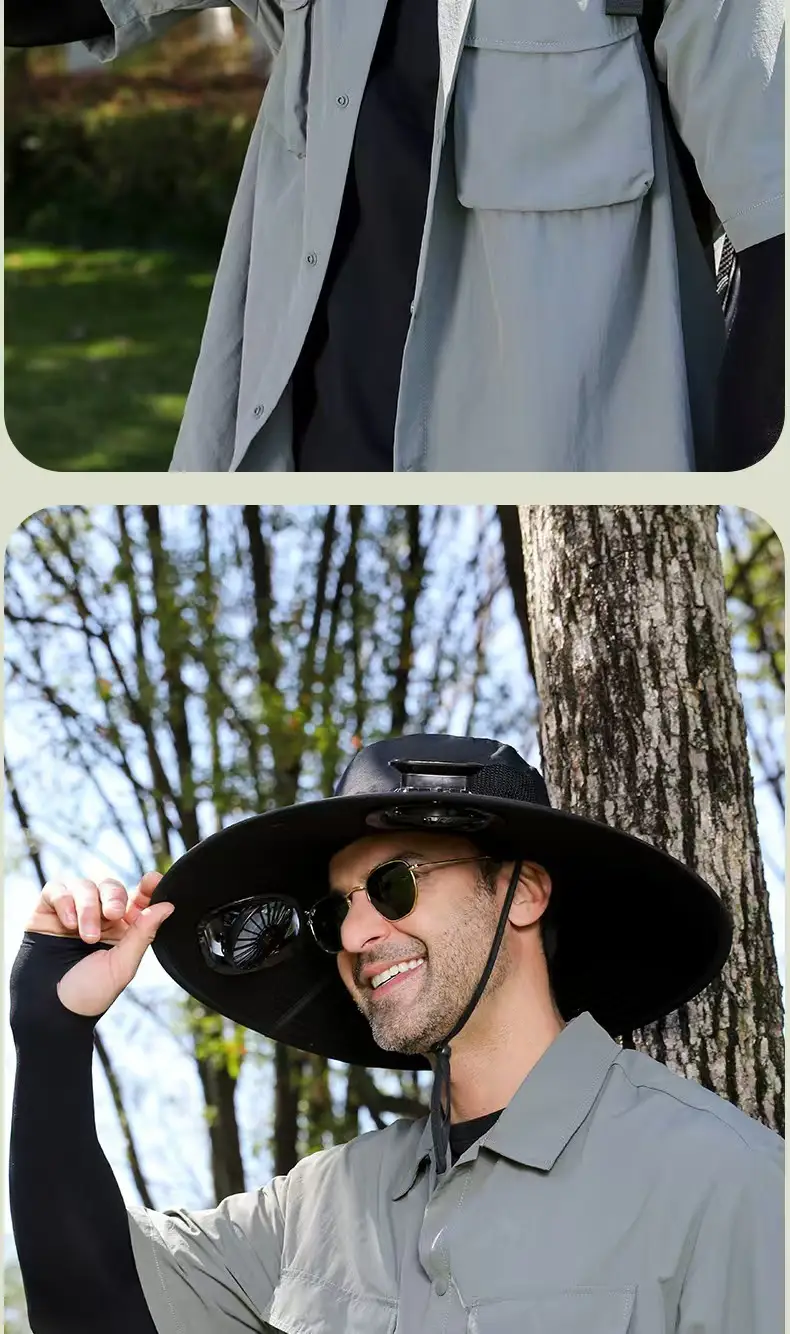Foreign Trade Hot-Selling Solar Fan Hat, Rechargeable Dual Fan Men's Fishing Fisherman Hat, Outdoor Sun Hat — feature 21