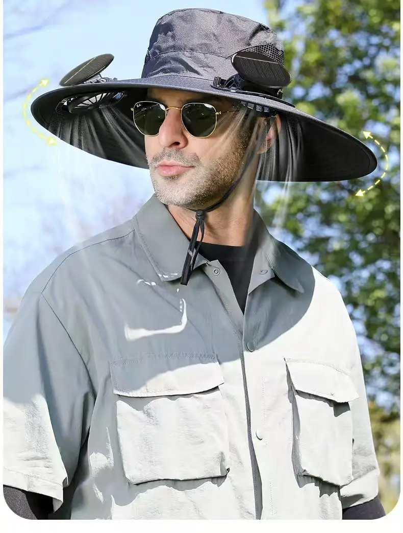 Foreign Trade Hot-Selling Solar Fan Hat, Rechargeable Dual Fan Men's Fishing Fisherman Hat, Outdoor Sun Hat — feature 3