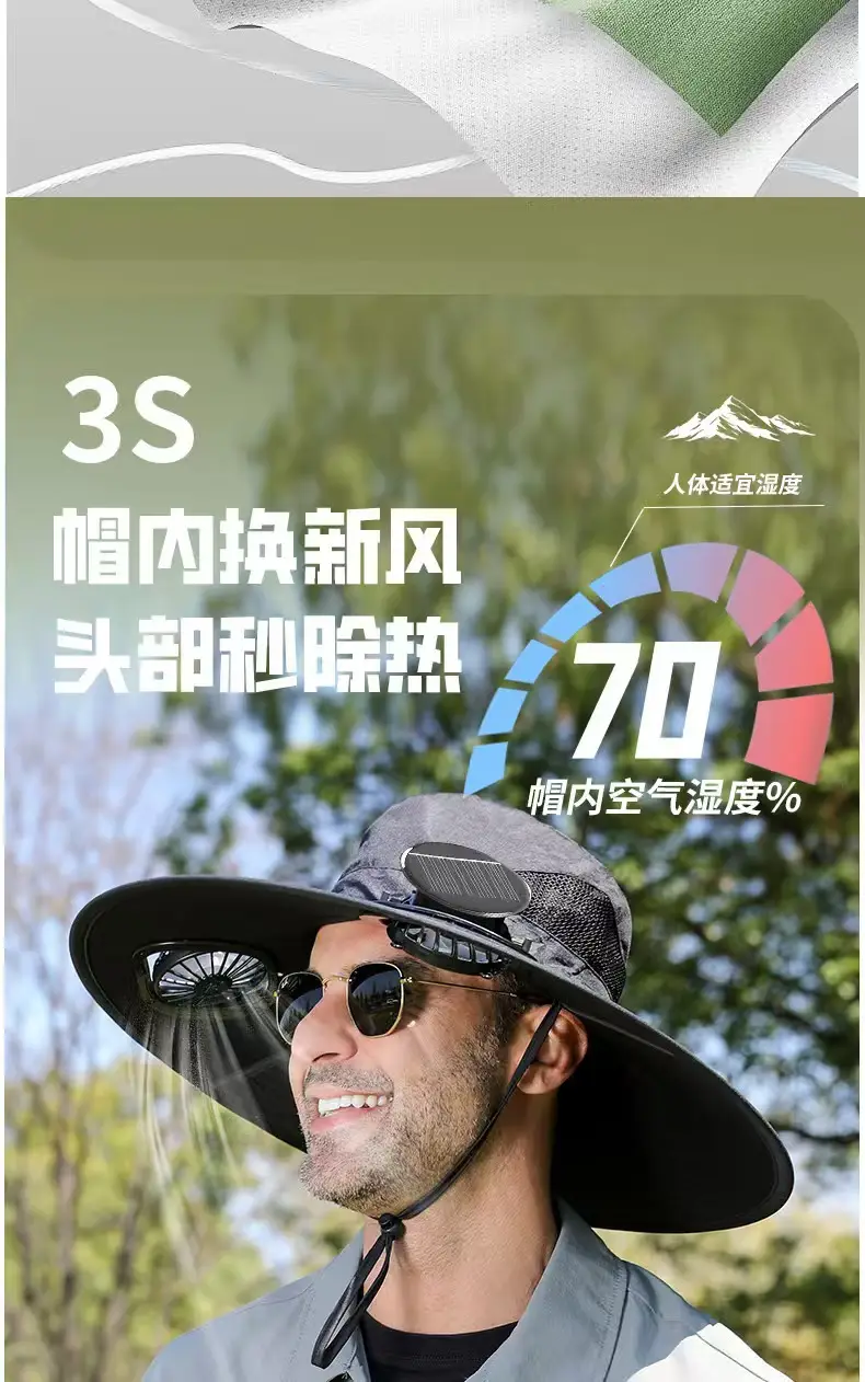 Foreign Trade Hot-Selling Solar Fan Hat, Rechargeable Dual Fan Men's Fishing Fisherman Hat, Outdoor Sun Hat — feature 5