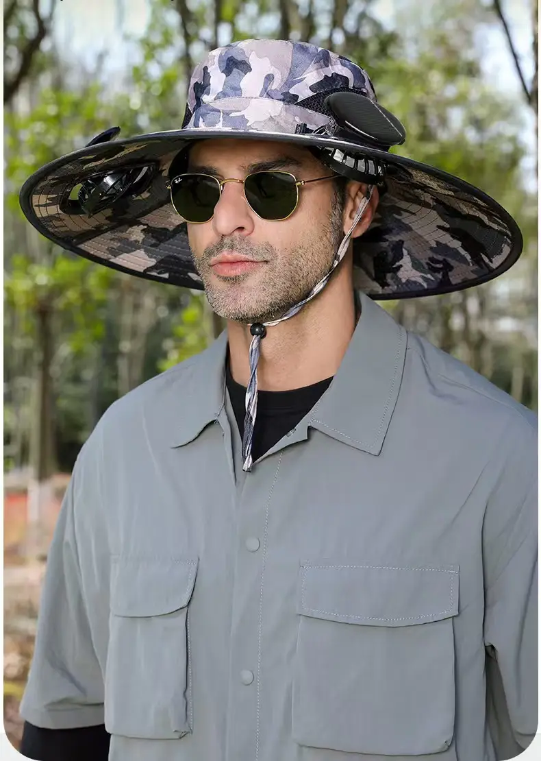 Foreign Trade Hot-Selling Solar Fan Hat, Rechargeable Dual Fan Men's Fishing Fisherman Hat, Outdoor Sun Hat — feature 9