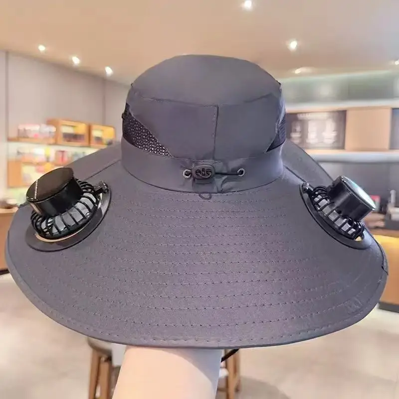 Foreign Trade Hot-Selling Solar Fan Hat, Rechargeable Dual Fan Men's Fishing Fisherman Hat, Outdoor Sun Hat