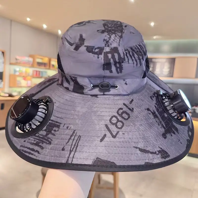 Foreign Trade Hot-Selling Solar Fan Hat, Rechargeable Dual Fan Men's Fishing Fisherman Hat, Outdoor Sun Hat