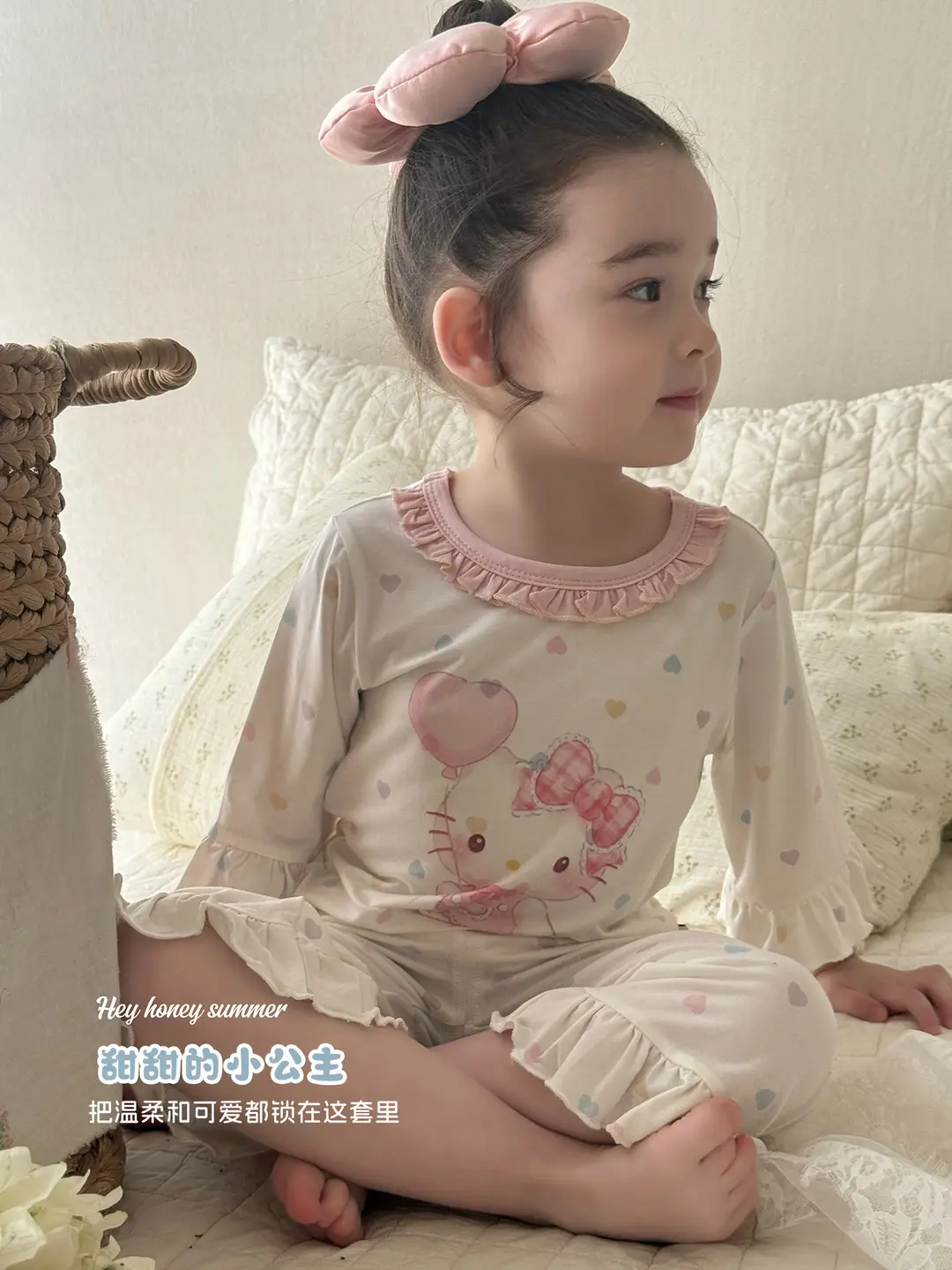 Heyhoney Children's Spring, Autumn, and Summer Three-Quarter Sleeve Set for Girls, Home Wear, Air Conditioning Clothing, Pajamas