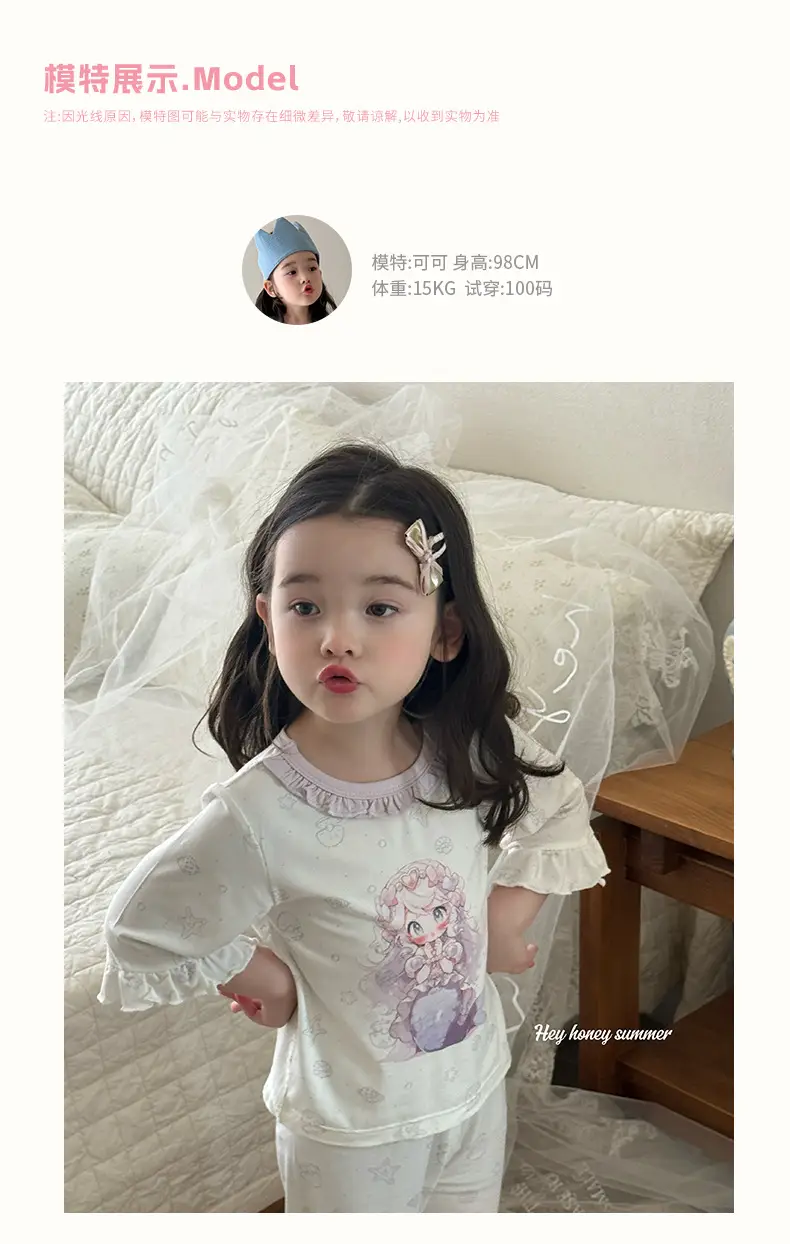 Heyhoney Children's Spring, Autumn, and Summer Three-Quarter Sleeve Set for Girls, Home Wear, Air Conditioning Clothing, Pajamas — feature 11