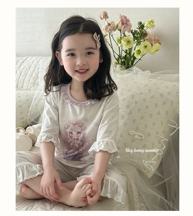 Heyhoney Children's Spring, Autumn, and Summer Three-Quarter Sleeve Set for Girls, Home Wear, Air Conditioning Clothing, Pajamas — feature 13