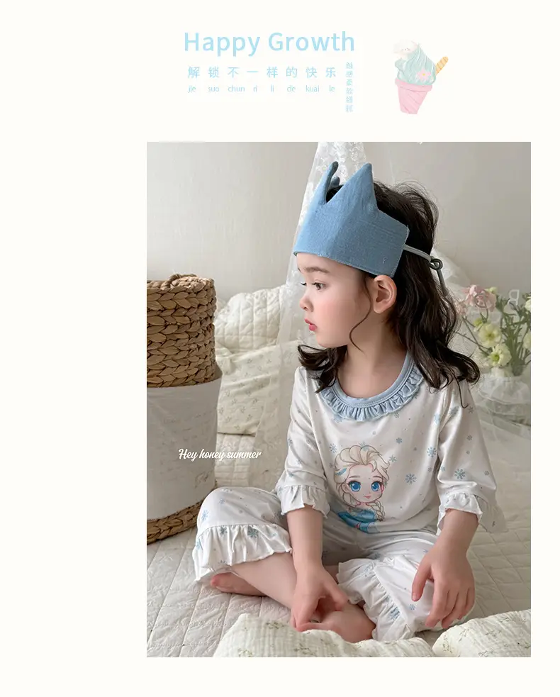 Heyhoney Children's Spring, Autumn, and Summer Three-Quarter Sleeve Set for Girls, Home Wear, Air Conditioning Clothing, Pajamas — feature 14
