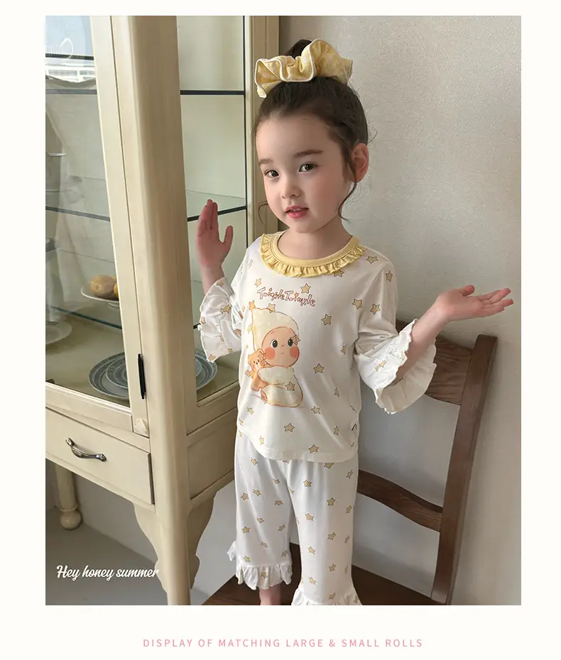 Heyhoney Children's Spring, Autumn, and Summer Three-Quarter Sleeve Set for Girls, Home Wear, Air Conditioning Clothing, Pajamas — feature 17