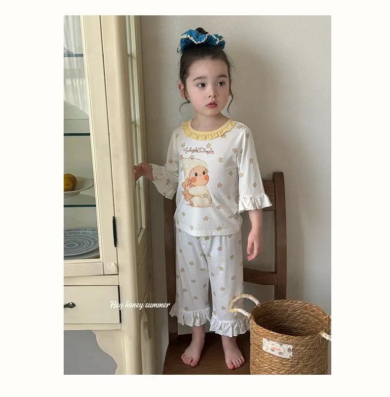 Heyhoney Children's Spring, Autumn, and Summer Three-Quarter Sleeve Set for Girls, Home Wear, Air Conditioning Clothing, Pajamas — feature 18
