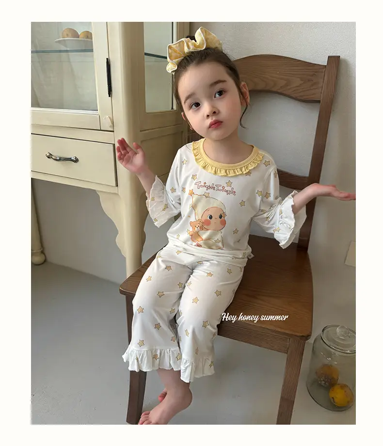 Heyhoney Children's Spring, Autumn, and Summer Three-Quarter Sleeve Set for Girls, Home Wear, Air Conditioning Clothing, Pajamas — feature 19