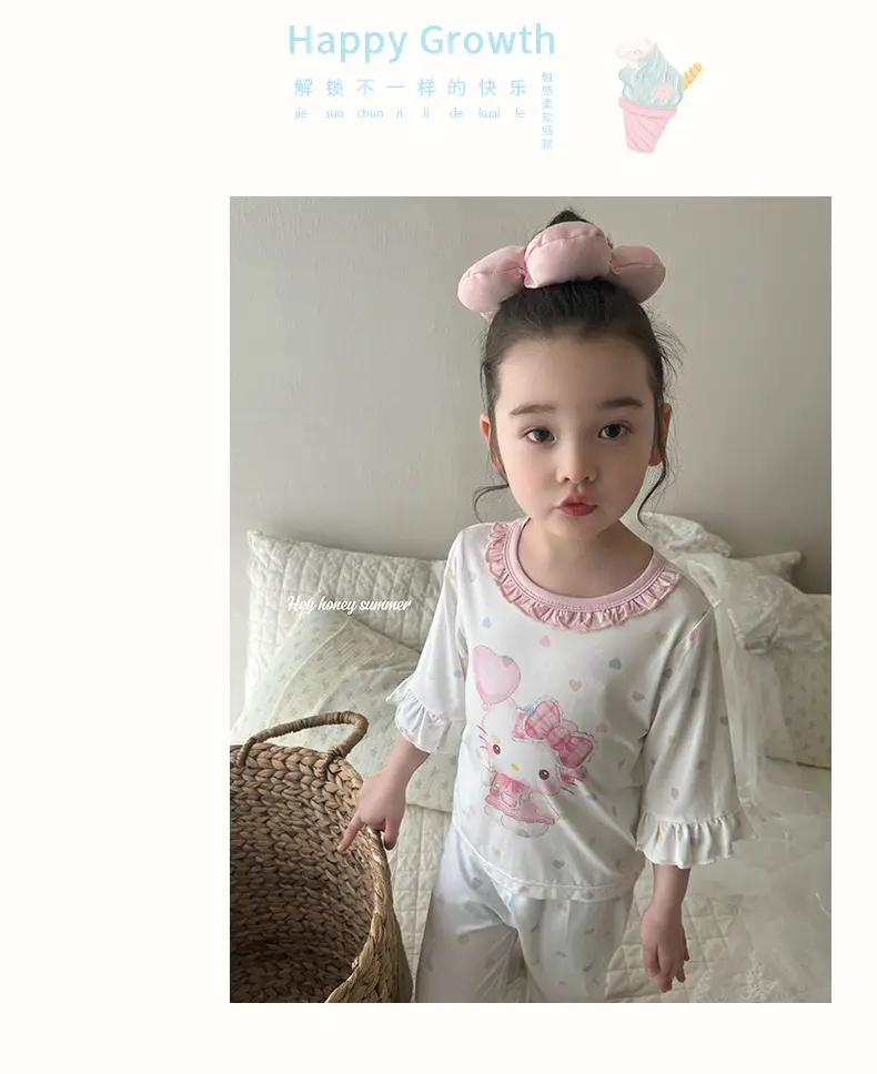 Heyhoney Children's Spring, Autumn, and Summer Three-Quarter Sleeve Set for Girls, Home Wear, Air Conditioning Clothing, Pajamas — feature 20