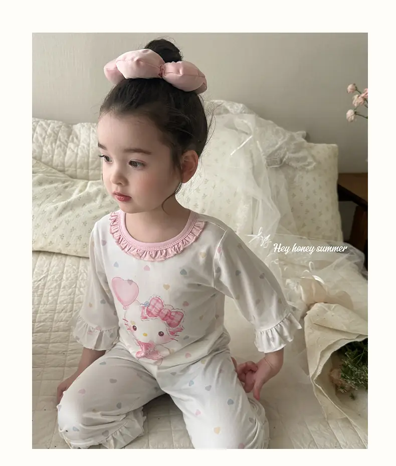 Heyhoney Children's Spring, Autumn, and Summer Three-Quarter Sleeve Set for Girls, Home Wear, Air Conditioning Clothing, Pajamas — feature 22