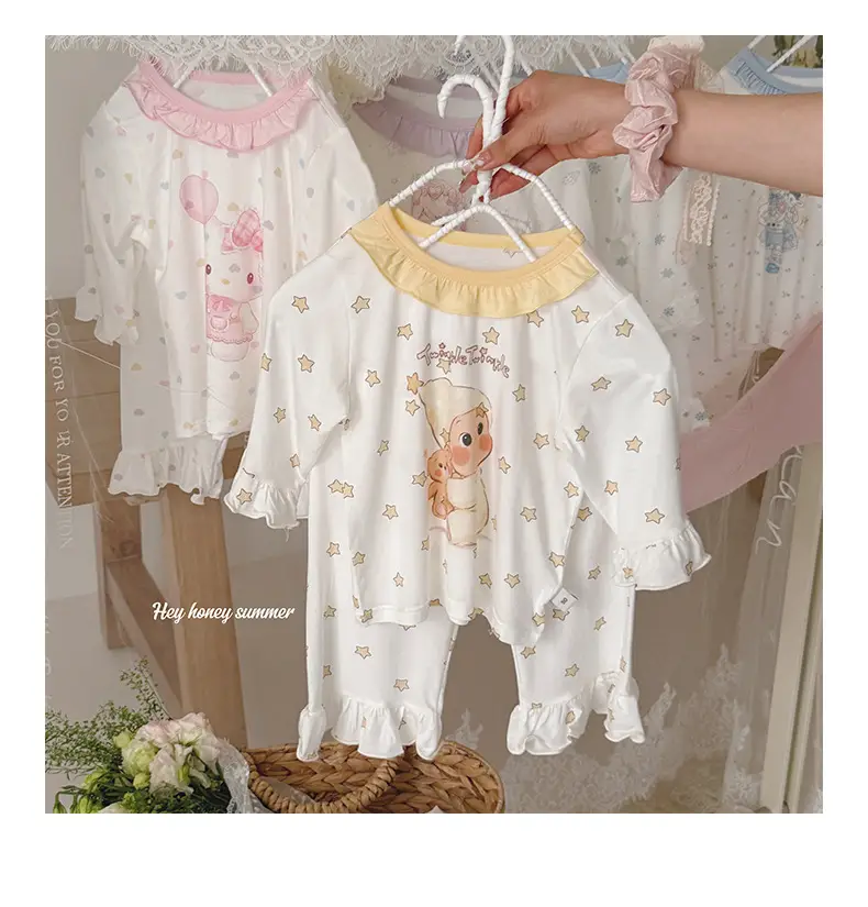 Heyhoney Children's Spring, Autumn, and Summer Three-Quarter Sleeve Set for Girls, Home Wear, Air Conditioning Clothing, Pajamas — feature 23