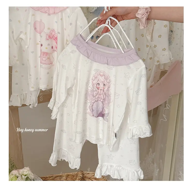 Heyhoney Children's Spring, Autumn, and Summer Three-Quarter Sleeve Set for Girls, Home Wear, Air Conditioning Clothing, Pajamas — feature 28