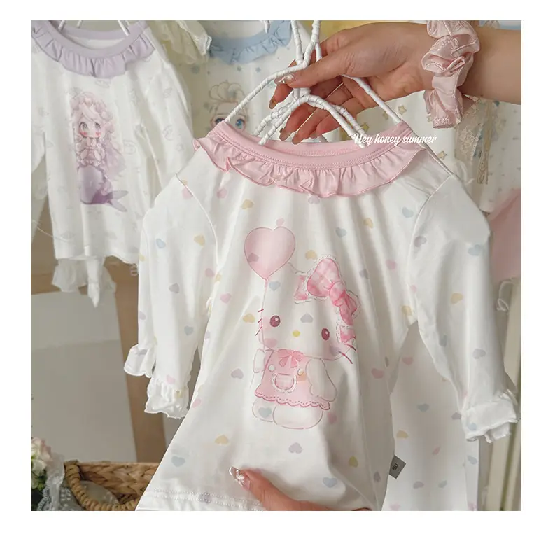 Heyhoney Children's Spring, Autumn, and Summer Three-Quarter Sleeve Set for Girls, Home Wear, Air Conditioning Clothing, Pajamas — feature 35