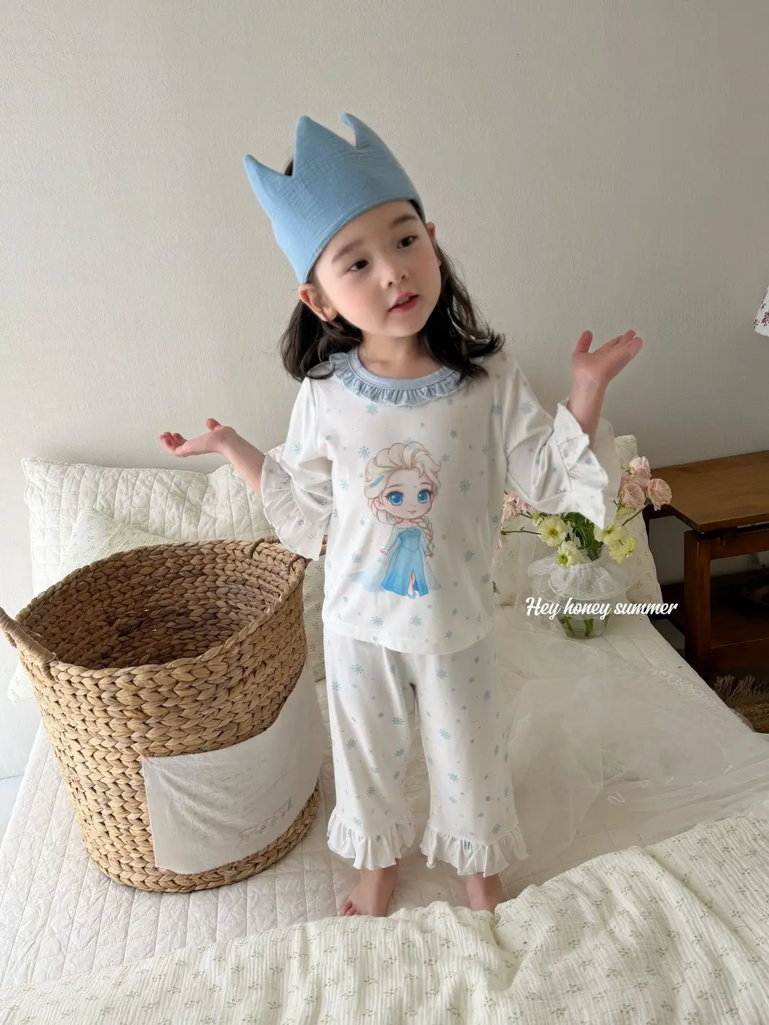 Heyhoney Children's Spring, Autumn, and Summer Three-Quarter Sleeve Set for Girls, Home Wear, Air Conditioning Clothing, Pajamas