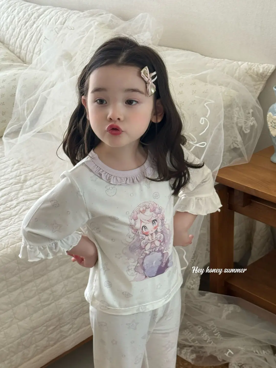 Heyhoney Children's Spring, Autumn, and Summer Three-Quarter Sleeve Set for Girls, Home Wear, Air Conditioning Clothing, Pajamas