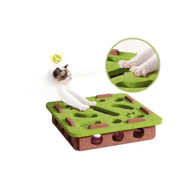 Cat Toy for Self-Entertainment and Boredom Relief, Kitten Pet Cat Maze Hole-Punching Felt Box, Cat Teaser Bell Ball