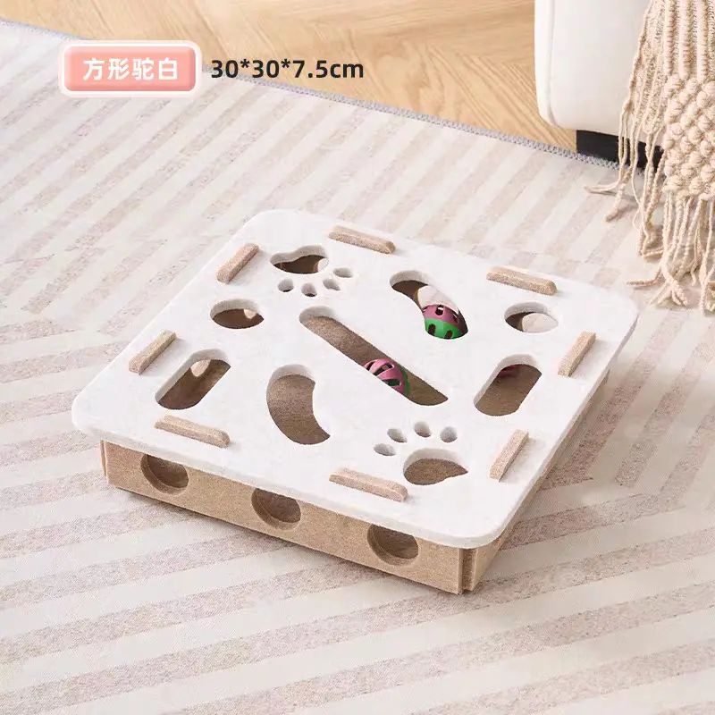 Cat Toy for Self-Entertainment and Boredom Relief, Kitten Pet Cat Maze Hole-Punching Felt Box, Cat Teaser Bell Ball