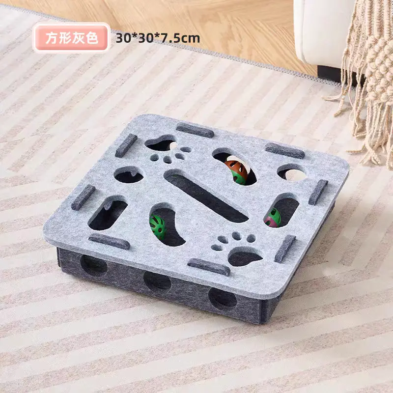Cat Toy for Self-Entertainment and Boredom Relief, Kitten Pet Cat Maze Hole-Punching Felt Box, Cat Teaser Bell Ball
