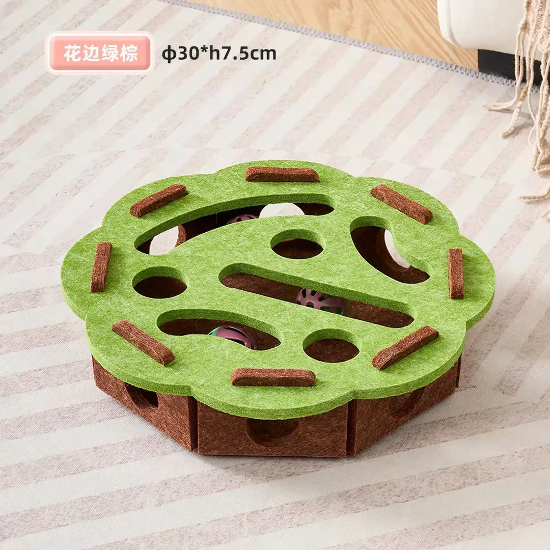 Cat Toy for Self-Entertainment and Boredom Relief, Kitten Pet Cat Maze Hole-Punching Felt Box, Cat Teaser Bell Ball