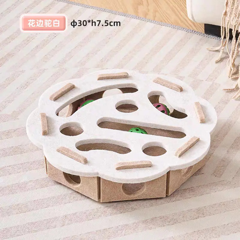 Cat Toy for Self-Entertainment and Boredom Relief, Kitten Pet Cat Maze Hole-Punching Felt Box, Cat Teaser Bell Ball