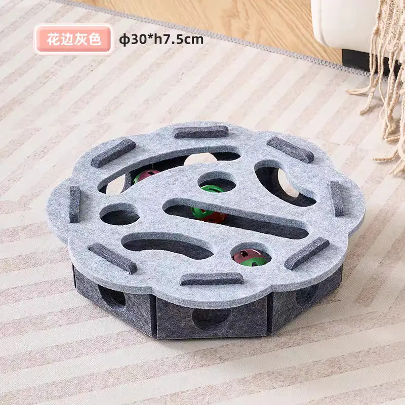 Cat Toy for Self-Entertainment and Boredom Relief, Kitten Pet Cat Maze Hole-Punching Felt Box, Cat Teaser Bell Ball