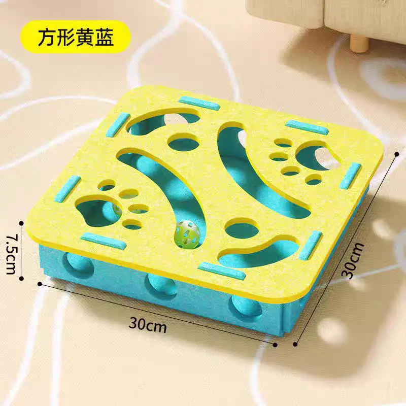 Cat Toy for Self-Entertainment and Boredom Relief, Kitten Pet Cat Maze Hole-Punching Felt Box, Cat Teaser Bell Ball