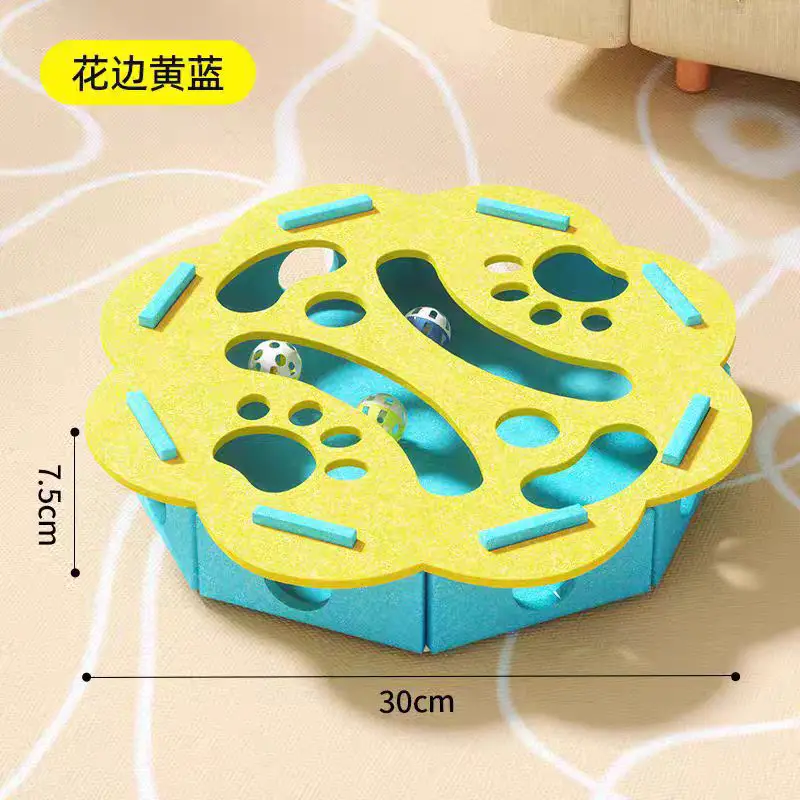 Cat Toy for Self-Entertainment and Boredom Relief, Kitten Pet Cat Maze Hole-Punching Felt Box, Cat Teaser Bell Ball
