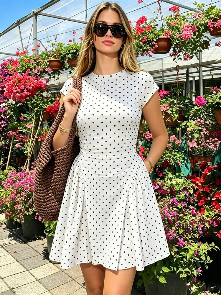 Cross-Border E-Commerce Women's Clothing French Classical Cheongsam Style Slim Fit Round Neck Sleeveless Figure-Flattering Polka Dot Print Dress for Women