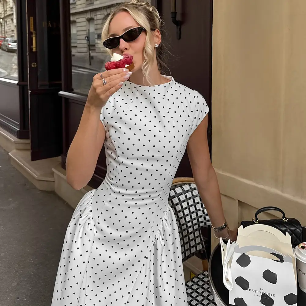Cross-Border E-Commerce Women's Clothing French Classical Cheongsam Style Slim Fit Round Neck Sleeveless Figure-Flattering Polka Dot Print Dress for Women — feature 11