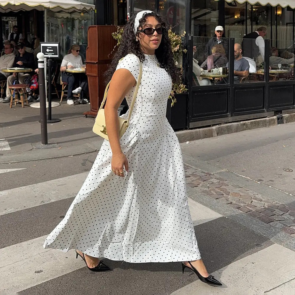 Cross-Border E-Commerce Women's Clothing French Classical Cheongsam Style Slim Fit Round Neck Sleeveless Figure-Flattering Polka Dot Print Dress for Women — feature 4