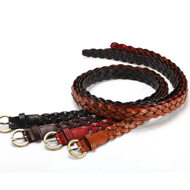 Korean fashion 3 strands of crushed cowhide woven candy thin ladies belt mixed batch women's leather belt wholesale