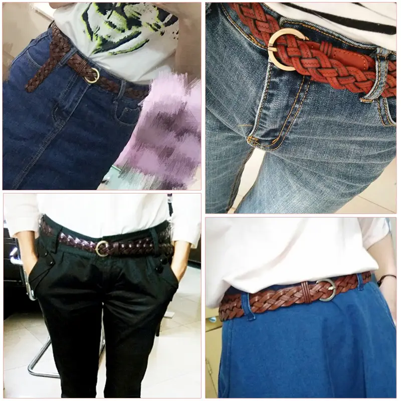 Korean fashion 3 strands of crushed cowhide woven candy thin ladies belt mixed batch women's leather belt wholesale