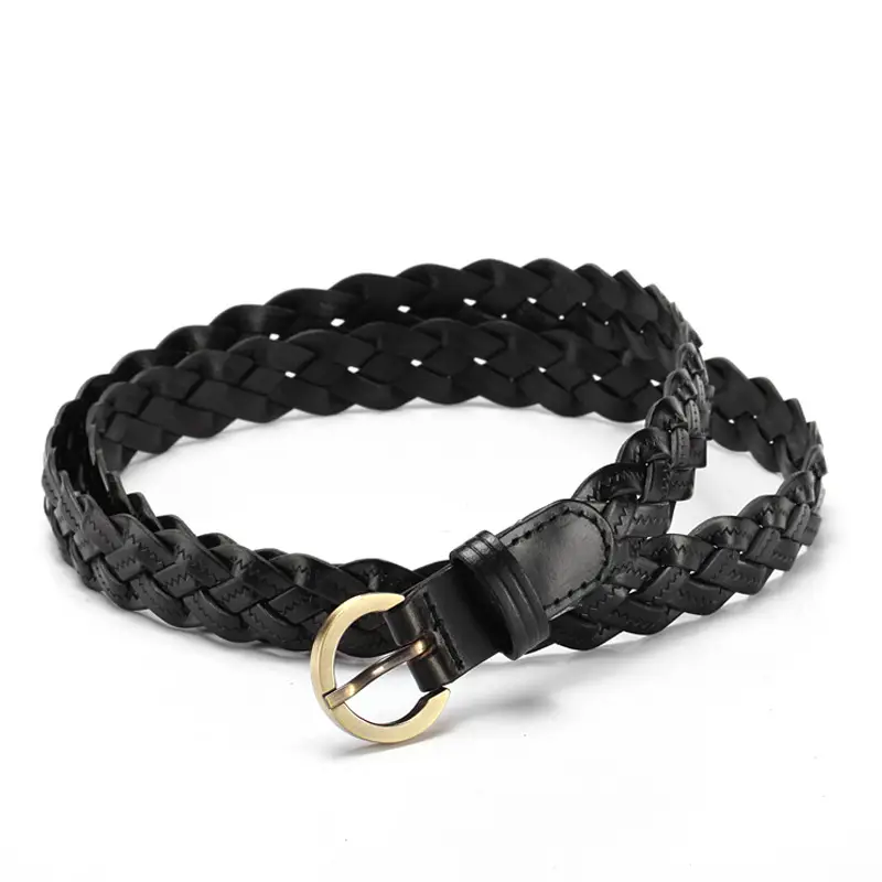 Korean fashion 3 strands of crushed cowhide woven candy thin ladies belt mixed batch women's leather belt wholesale