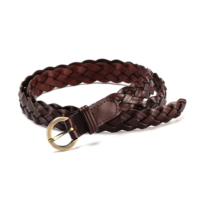 Korean fashion 3 strands of crushed cowhide woven candy thin ladies belt mixed batch women's leather belt wholesale